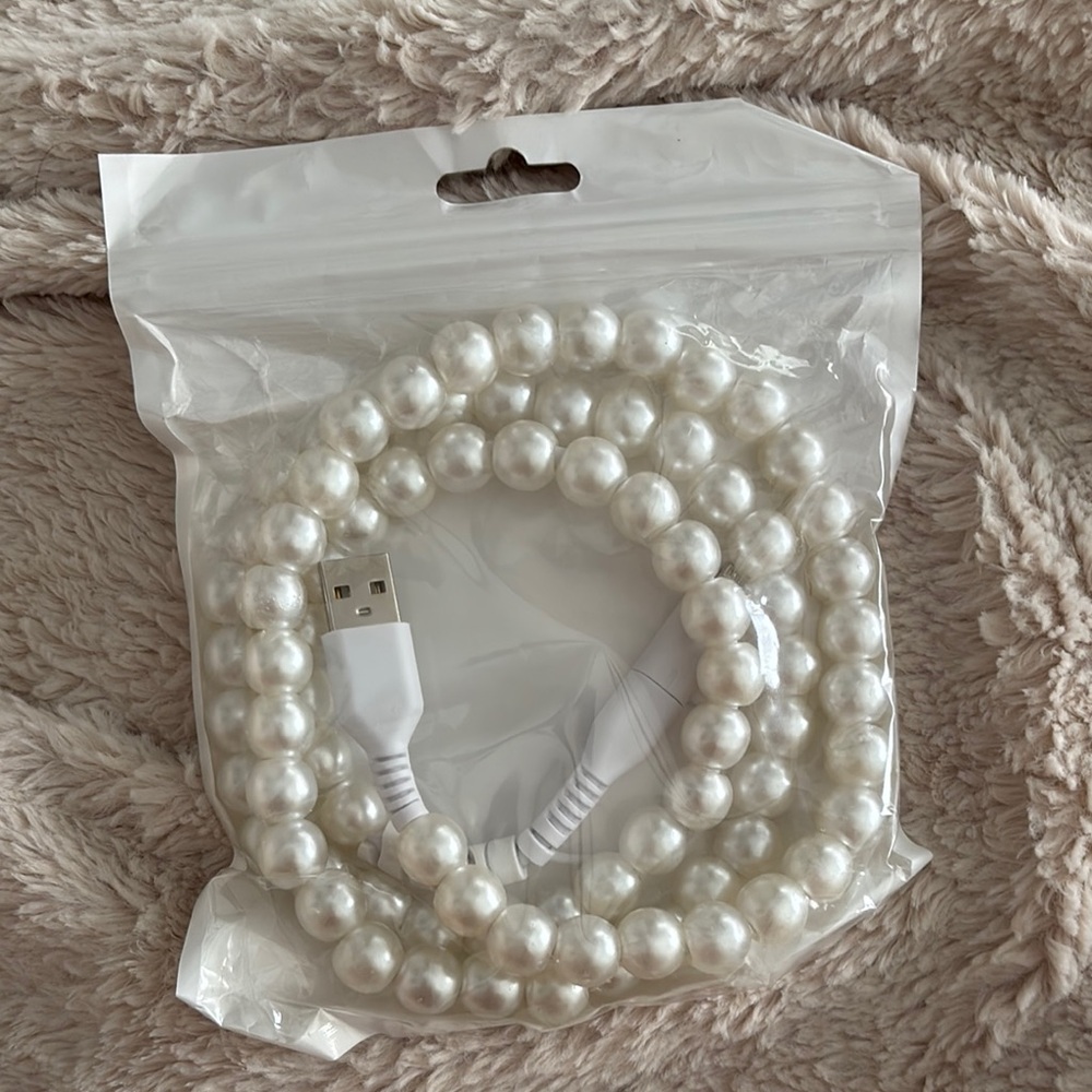 White Pearl Beaded USB Cable